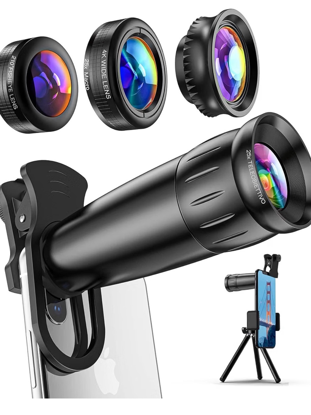 Universal Black Mobile Camera Lens and Tripod Kit